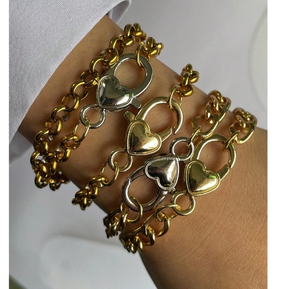 Luxe Stainless Steel Heart Chunky Chain Bracelet - Picture 1 of 2